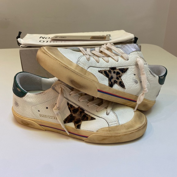 Golden Goose Superstar Penstar White Leather/Green/Leopard Star sz 37 New in Box - Picture 11 of 15